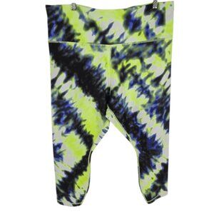 Athleta Elation 7/8 Leggings High-rise Neon Yellow Blue Tie Dye UPF 50+ Yoga 2X